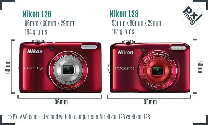 Nikon L26 vs Nikon L28 size comparison