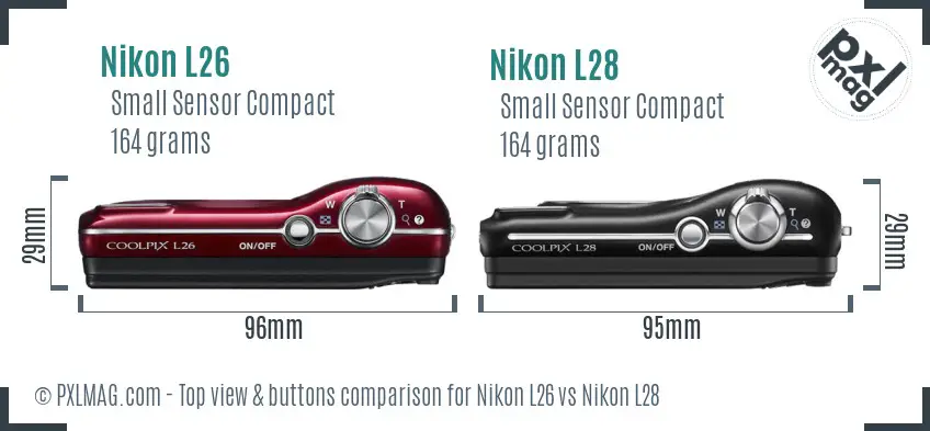 Nikon L26 vs Nikon L28 top view buttons comparison