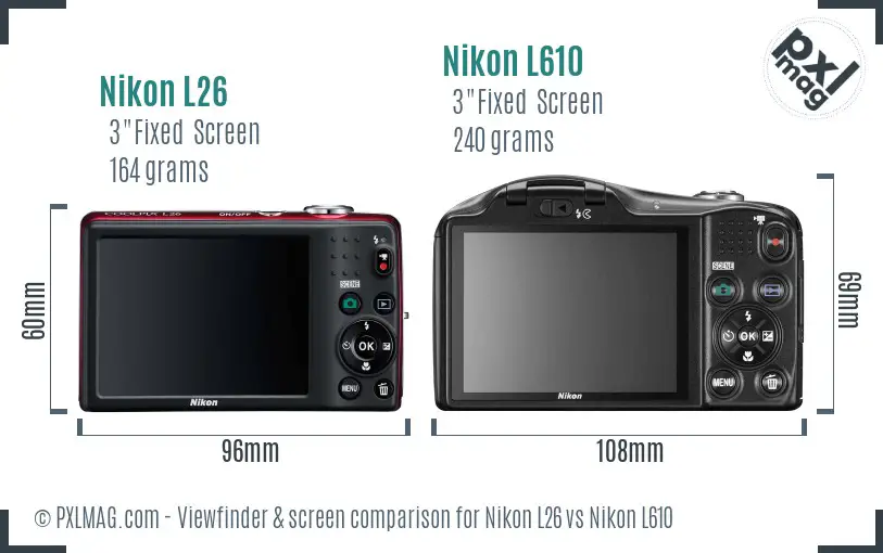 Nikon L26 vs Nikon L610 Screen and Viewfinder comparison