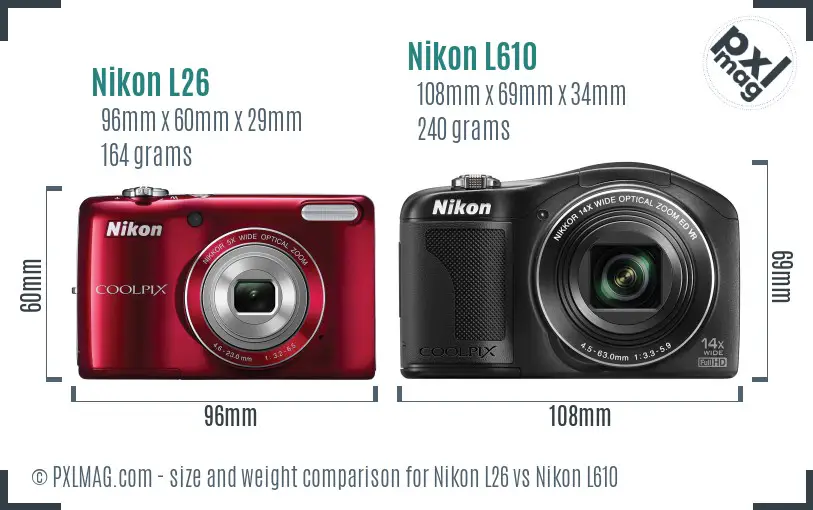 Nikon L26 vs Nikon L610 size comparison