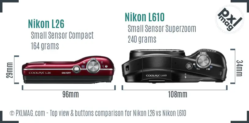 Nikon L26 vs Nikon L610 top view buttons comparison