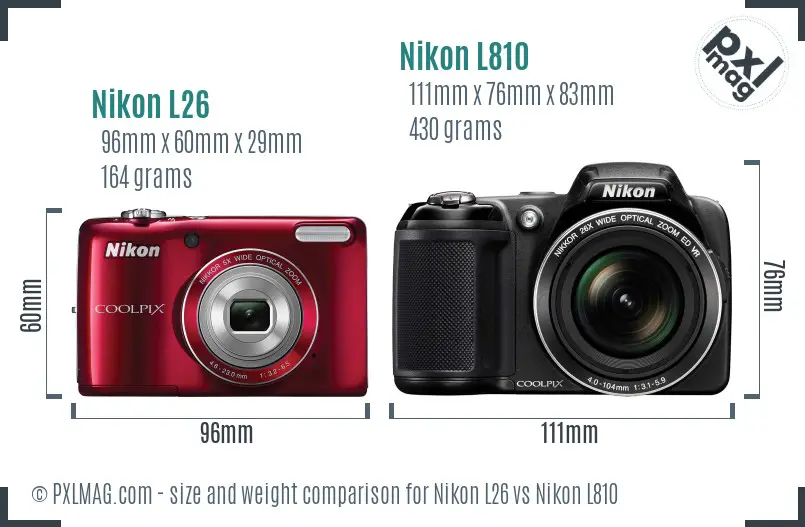 Nikon L26 vs Nikon L810 size comparison