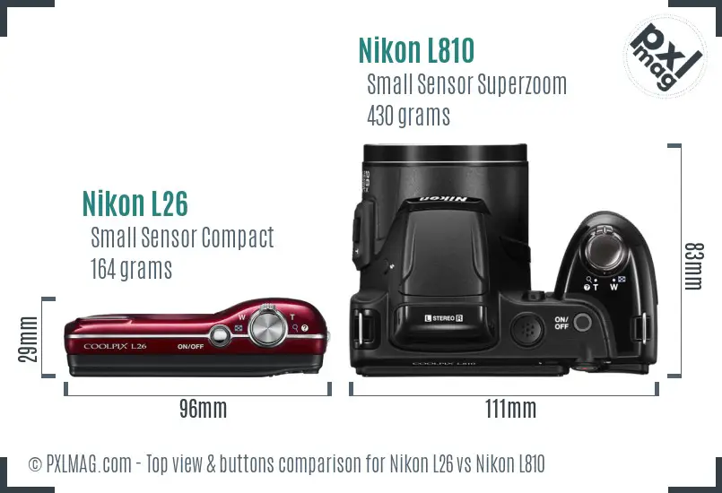 Nikon L26 vs Nikon L810 top view buttons comparison