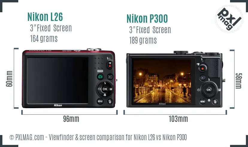 Nikon L26 vs Nikon P300 Screen and Viewfinder comparison