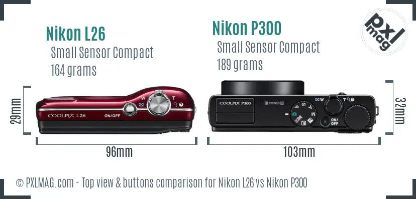 Nikon L26 vs Nikon P300 top view buttons comparison