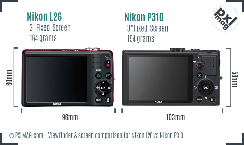 Nikon L26 vs Nikon P310 Screen and Viewfinder comparison