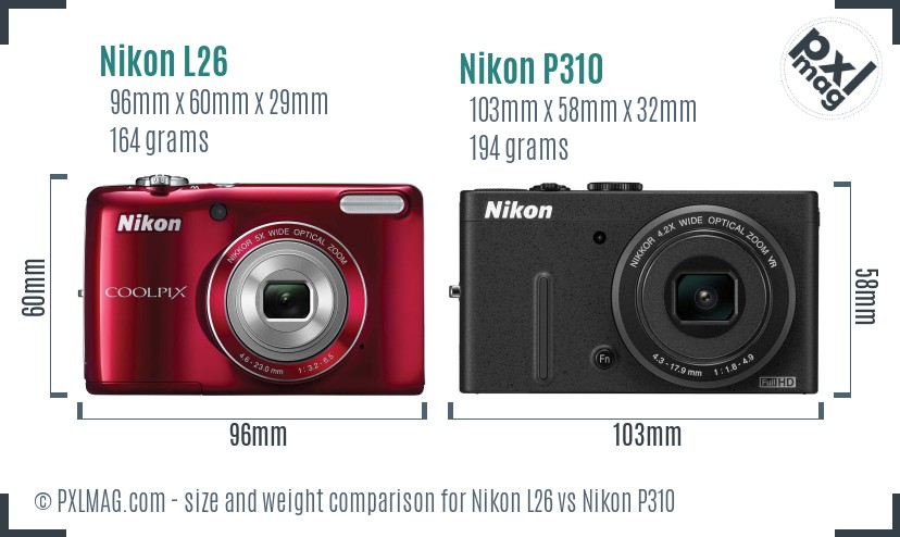 Nikon L26 vs Nikon P310 size comparison Nikon L26 vs Nikon P310 size comparison