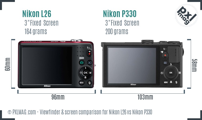 Nikon L26 vs Nikon P330 Screen and Viewfinder comparison