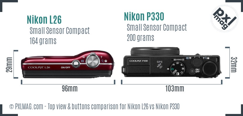 Nikon L26 vs Nikon P330 top view buttons comparison