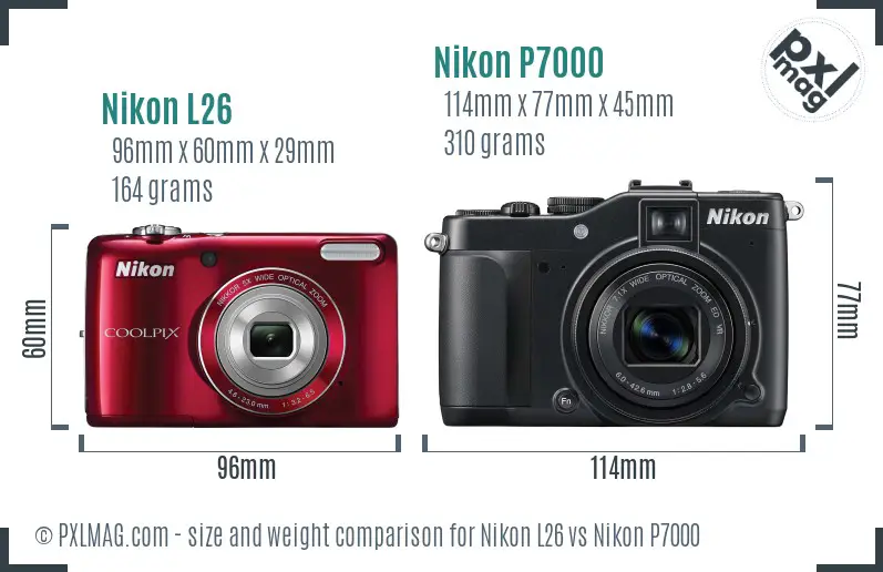Nikon L26 vs Nikon P7000 size comparison