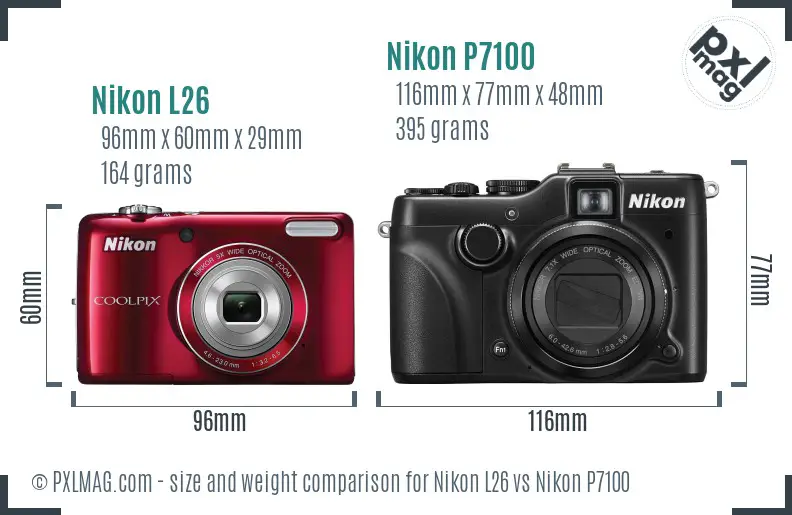 Nikon L26 vs Nikon P7100 size comparison Nikon L26 vs Nikon P7100 size comparison