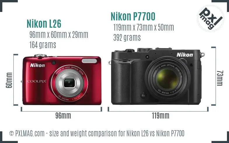 Nikon L26 vs Nikon P7700 size comparison
