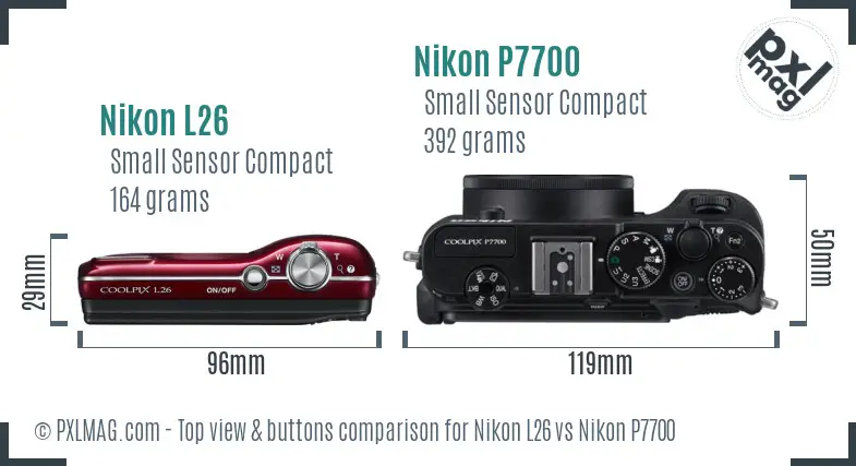 Nikon L26 vs Nikon P7700 top view buttons comparison
