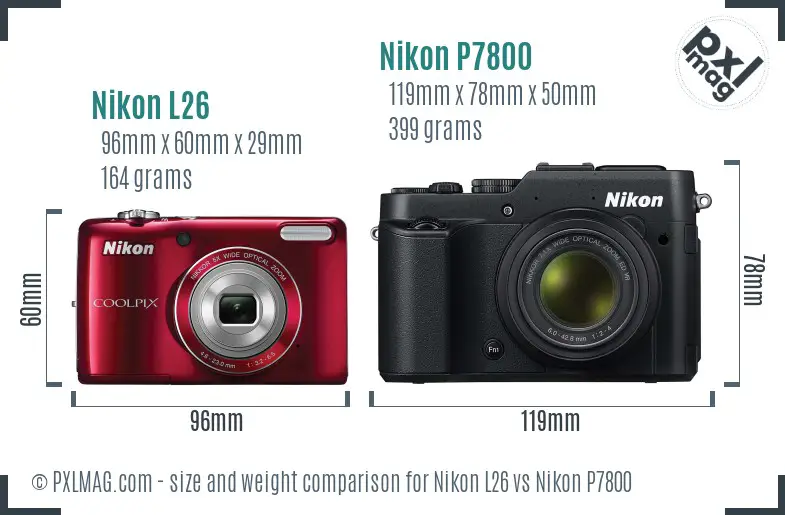 Nikon L26 vs Nikon P7800 size comparison