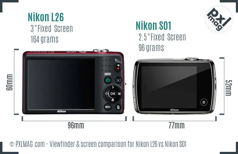 Nikon L26 vs Nikon S01 Screen and Viewfinder comparison