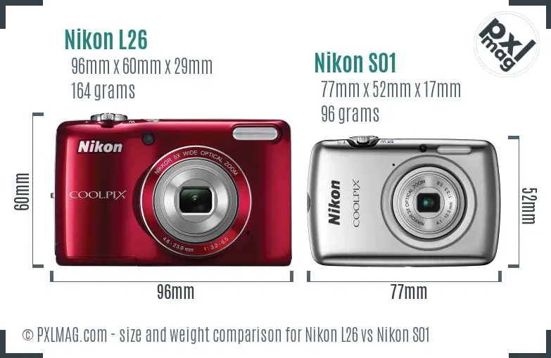 Nikon L26 vs Nikon S01 size comparison