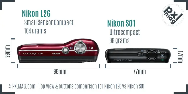 Nikon L26 vs Nikon S01 top view buttons comparison