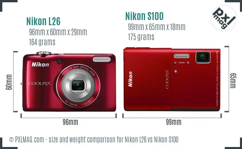 Nikon L26 vs Nikon S100 size comparison