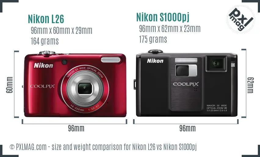 Nikon L26 vs Nikon S1000pj size comparison