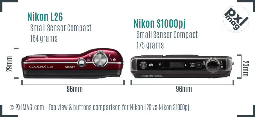 Nikon L26 vs Nikon S1000pj top view buttons comparison