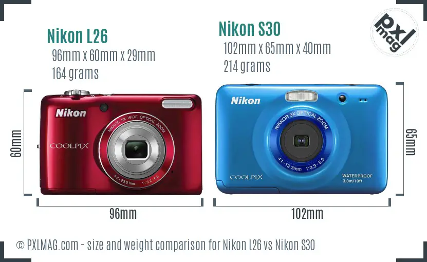 Nikon L26 vs Nikon S30 size comparison Nikon L26 vs Nikon S30 size comparison