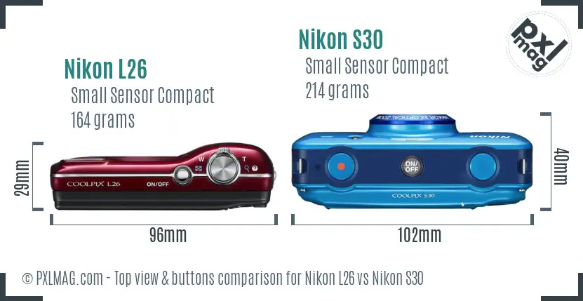 Nikon L26 vs Nikon S30 top view buttons comparison Nikon L26 vs Nikon S30 top view buttons comparison