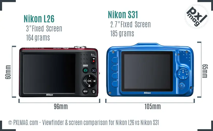 Nikon L26 vs Nikon S31 Screen and Viewfinder comparison