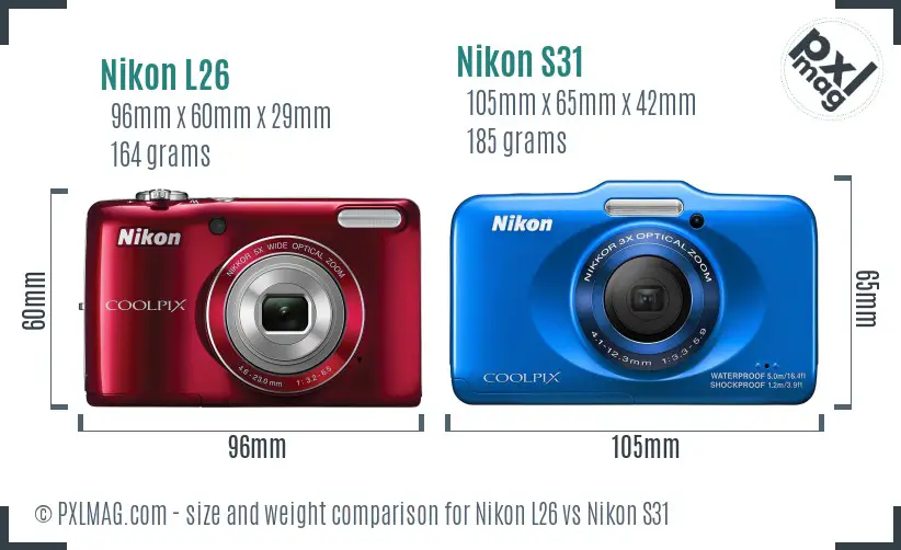 Nikon L26 vs Nikon S31 size comparison