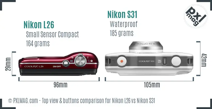 Nikon L26 vs Nikon S31 top view buttons comparison