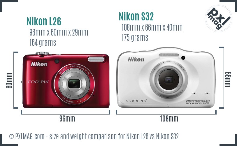 Nikon L26 vs Nikon S32 size comparison