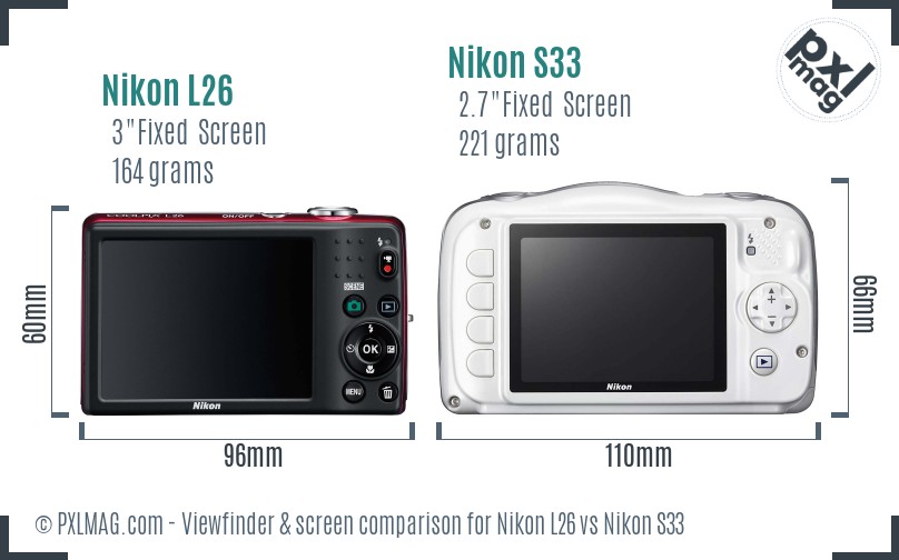 Nikon L26 vs Nikon S33 Screen and Viewfinder comparison