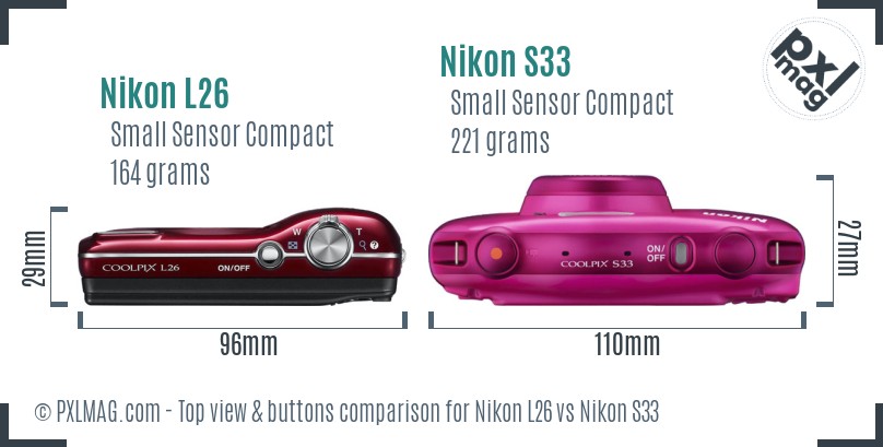 Nikon L26 vs Nikon S33 top view buttons comparison