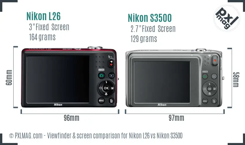 Nikon L26 vs Nikon S3500 Screen and Viewfinder comparison