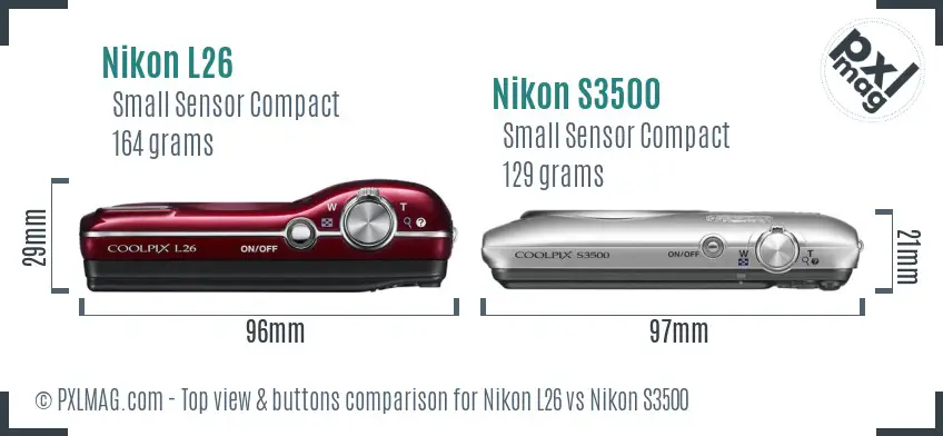 Nikon L26 vs Nikon S3500 top view buttons comparison