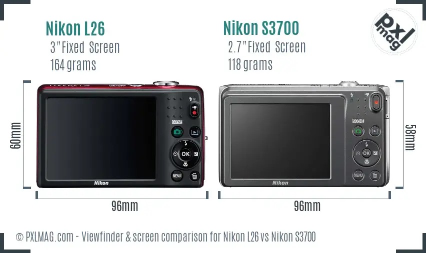 Nikon L26 vs Nikon S3700 Screen and Viewfinder comparison