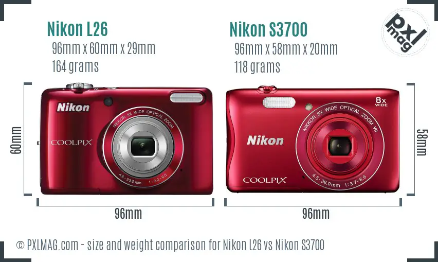 Nikon L26 vs Nikon S3700 size comparison