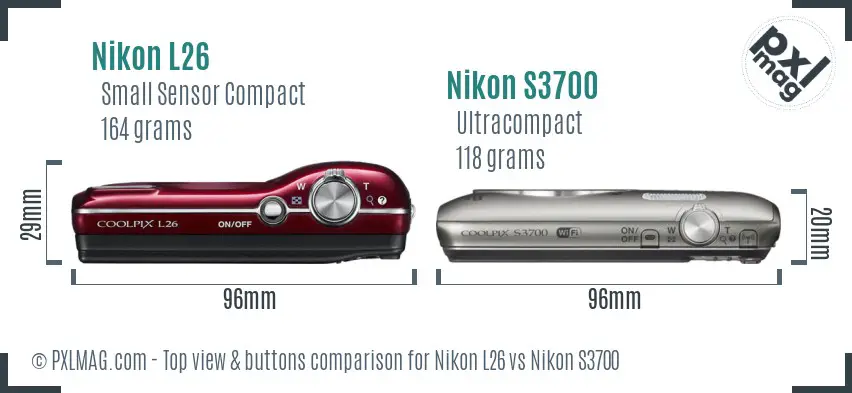 Nikon L26 vs Nikon S3700 top view buttons comparison
