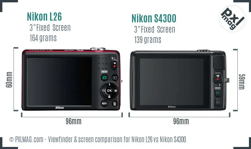 Nikon L26 vs Nikon S4300 Screen and Viewfinder comparison