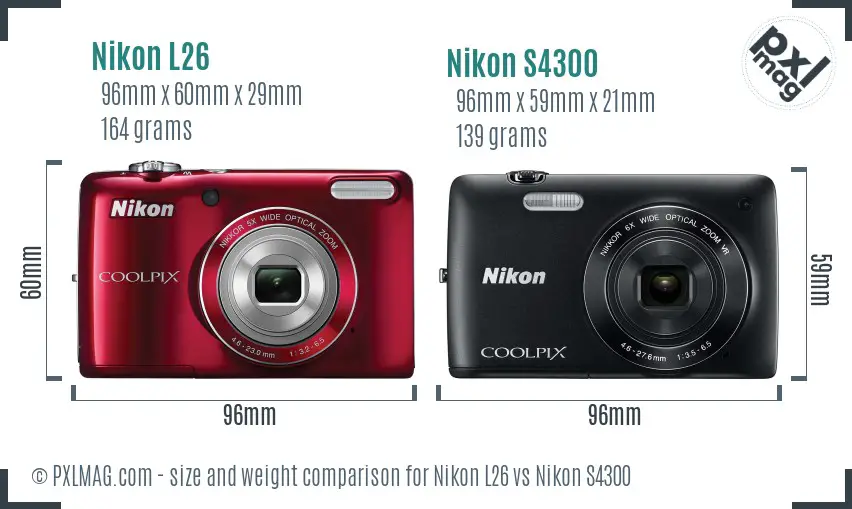 Nikon L26 vs Nikon S4300 size comparison