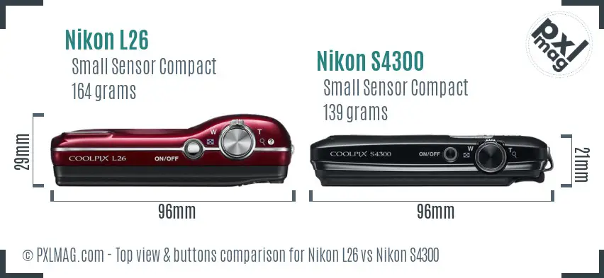 Nikon L26 vs Nikon S4300 top view buttons comparison