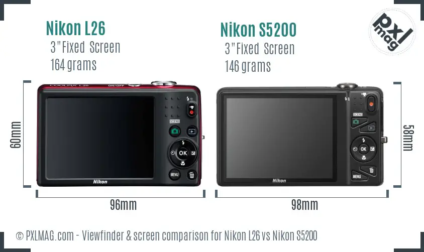 Nikon L26 vs Nikon S5200 Screen and Viewfinder comparison