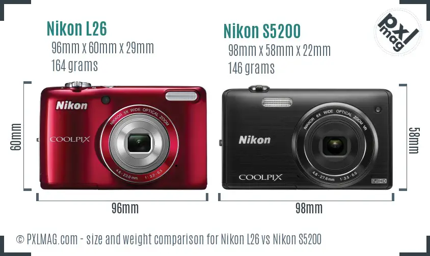 Nikon L26 vs Nikon S5200 size comparison