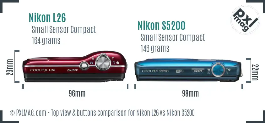Nikon L26 vs Nikon S5200 top view buttons comparison