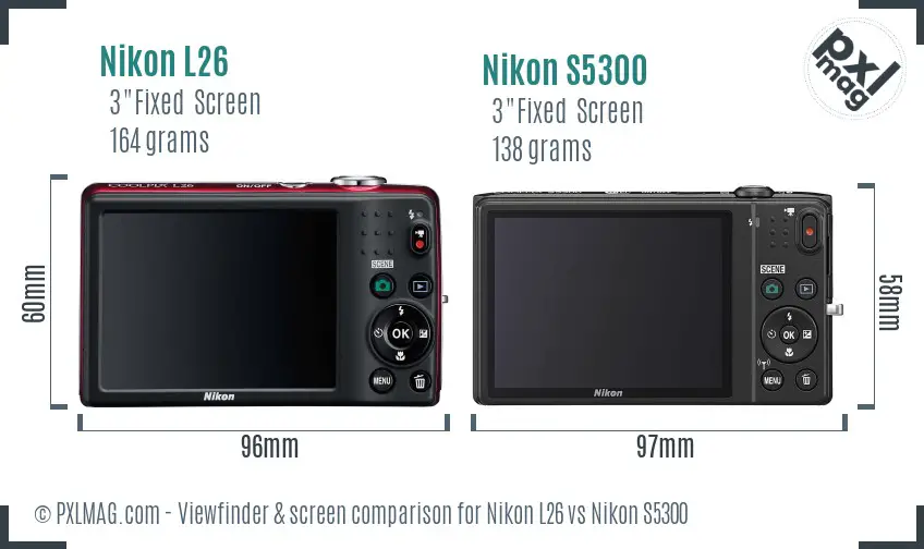 Nikon L26 vs Nikon S5300 Screen and Viewfinder comparison