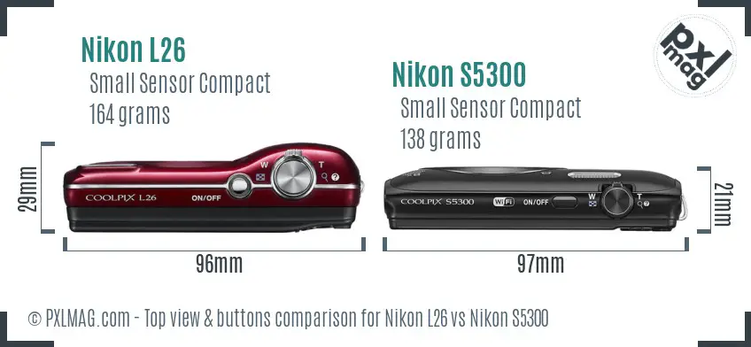 Nikon L26 vs Nikon S5300 top view buttons comparison