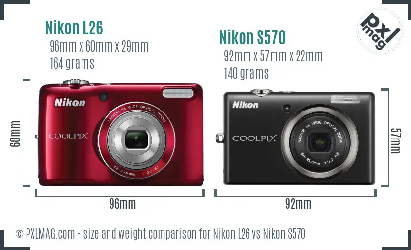 Nikon L26 vs Nikon S570 size comparison