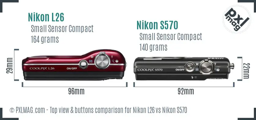Nikon L26 vs Nikon S570 top view buttons comparison