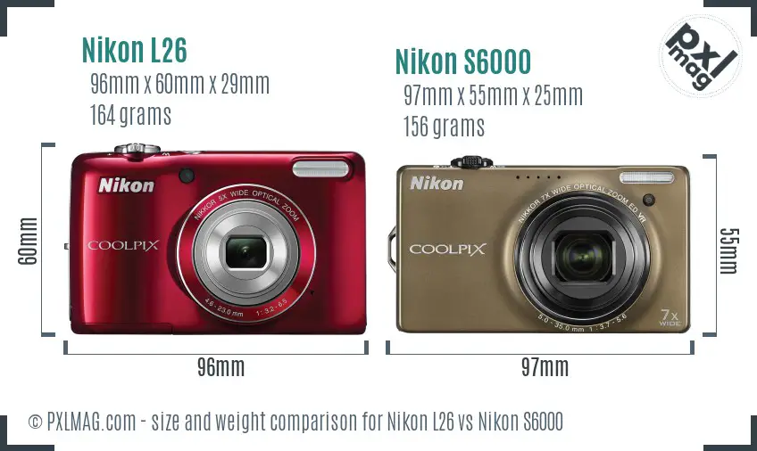 Nikon L26 vs Nikon S6000 size comparison Nikon L26 vs Nikon S6000 size comparison