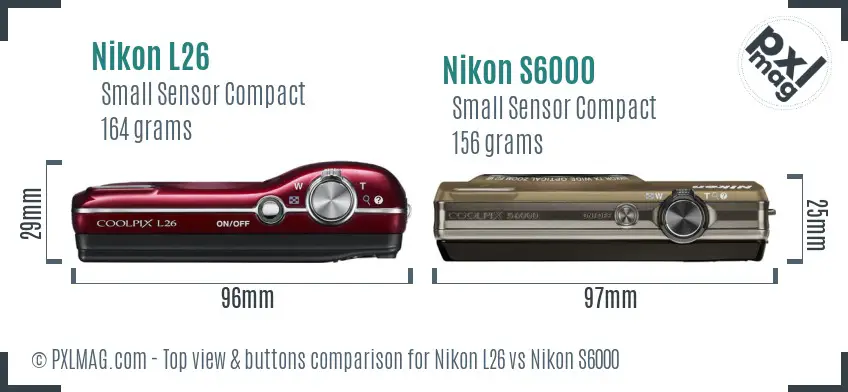 Nikon L26 vs Nikon S6000 top view buttons comparison Nikon L26 vs Nikon S6000 top view buttons comparison