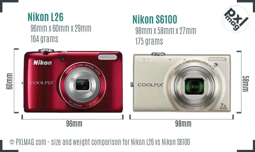 Nikon L26 vs Nikon S6100 size comparison